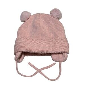 H&M Baby Girls Pink Knit Pom Pom Earflap Hat 9-12 Months